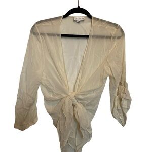 FREDA’S 100% Silk Cream Tie-Front Blouse